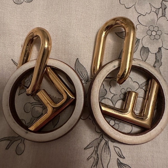 Fendi Gold, wood and Cream Logo Earrings - Picture 8 of 9